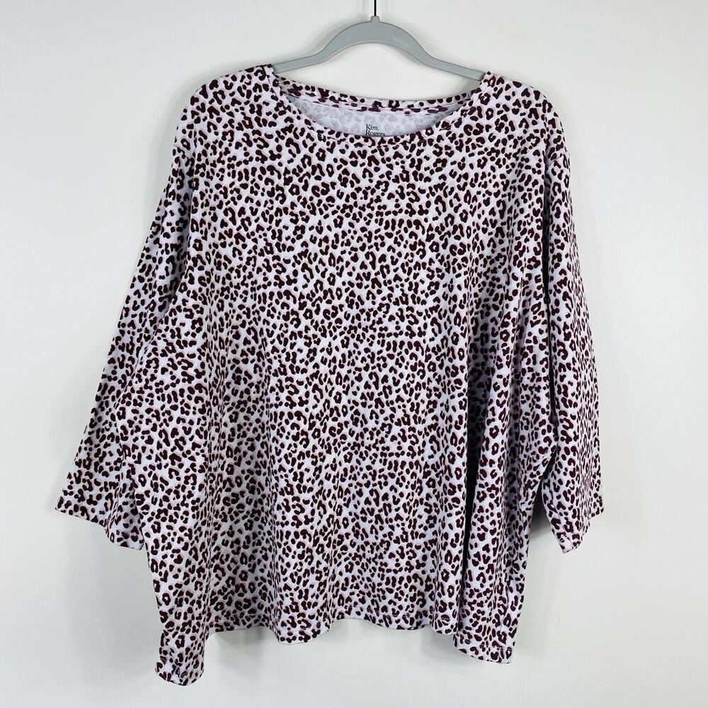 Kim Rogers Top 3X T-Shirt Perfectly Soft Animal Leopard 3/4 Sleeve Cotton